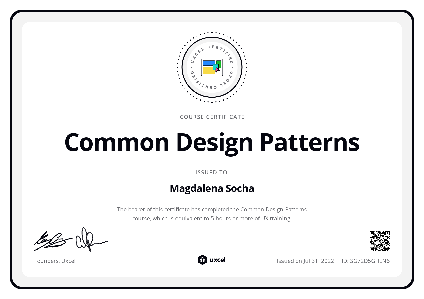 Magdalena Socha's certificate